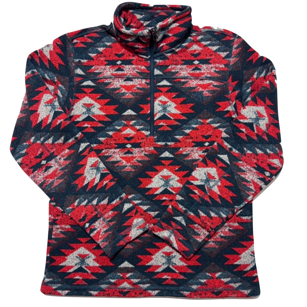 The North Face Men's Half Zip Aztec Orange Red and Blue Print Size Medium